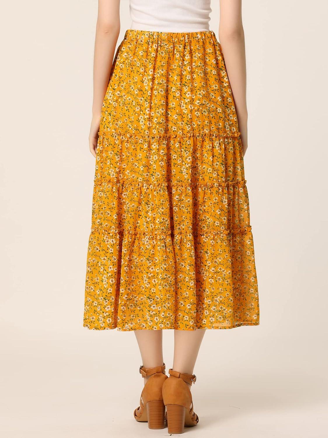 imageAllegra K Womens Floral Skirt Chiffon Aline Long Tiered Ruffle Boho Summer Midi SkirtsGinger