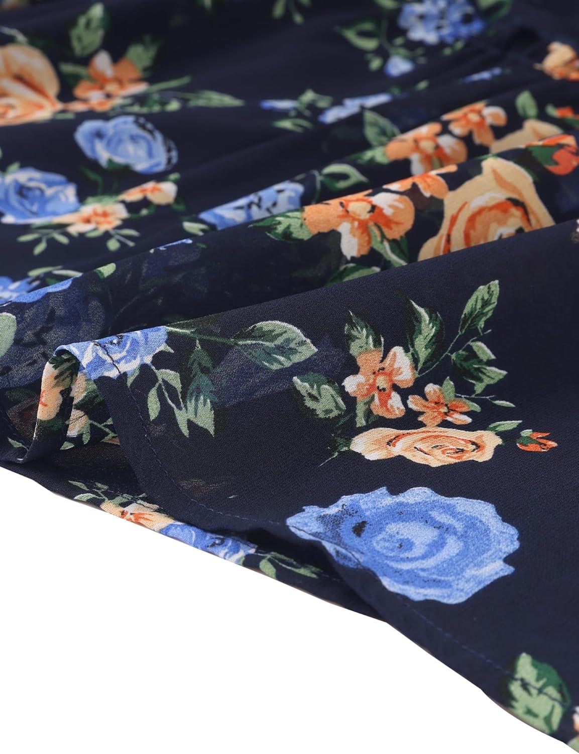 imageAllegra K Womens Floral Skirt Chiffon Aline Long Tiered Ruffle Boho Summer Midi SkirtsNavy