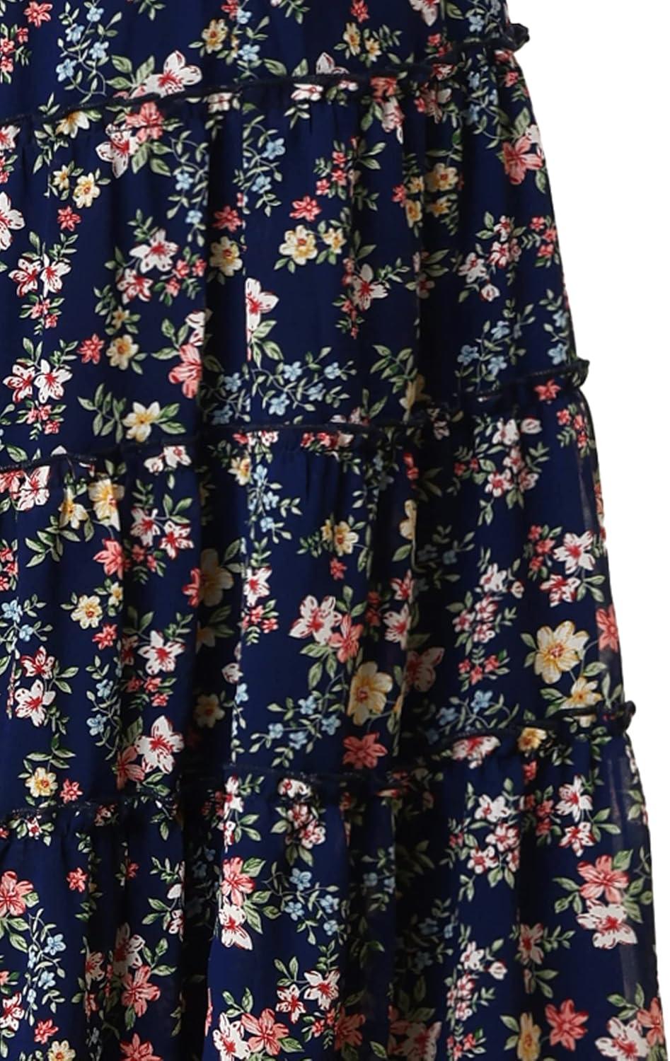 imageAllegra K Womens Floral Skirt Chiffon Aline Long Tiered Ruffle Boho Summer Midi SkirtsNavy Blue