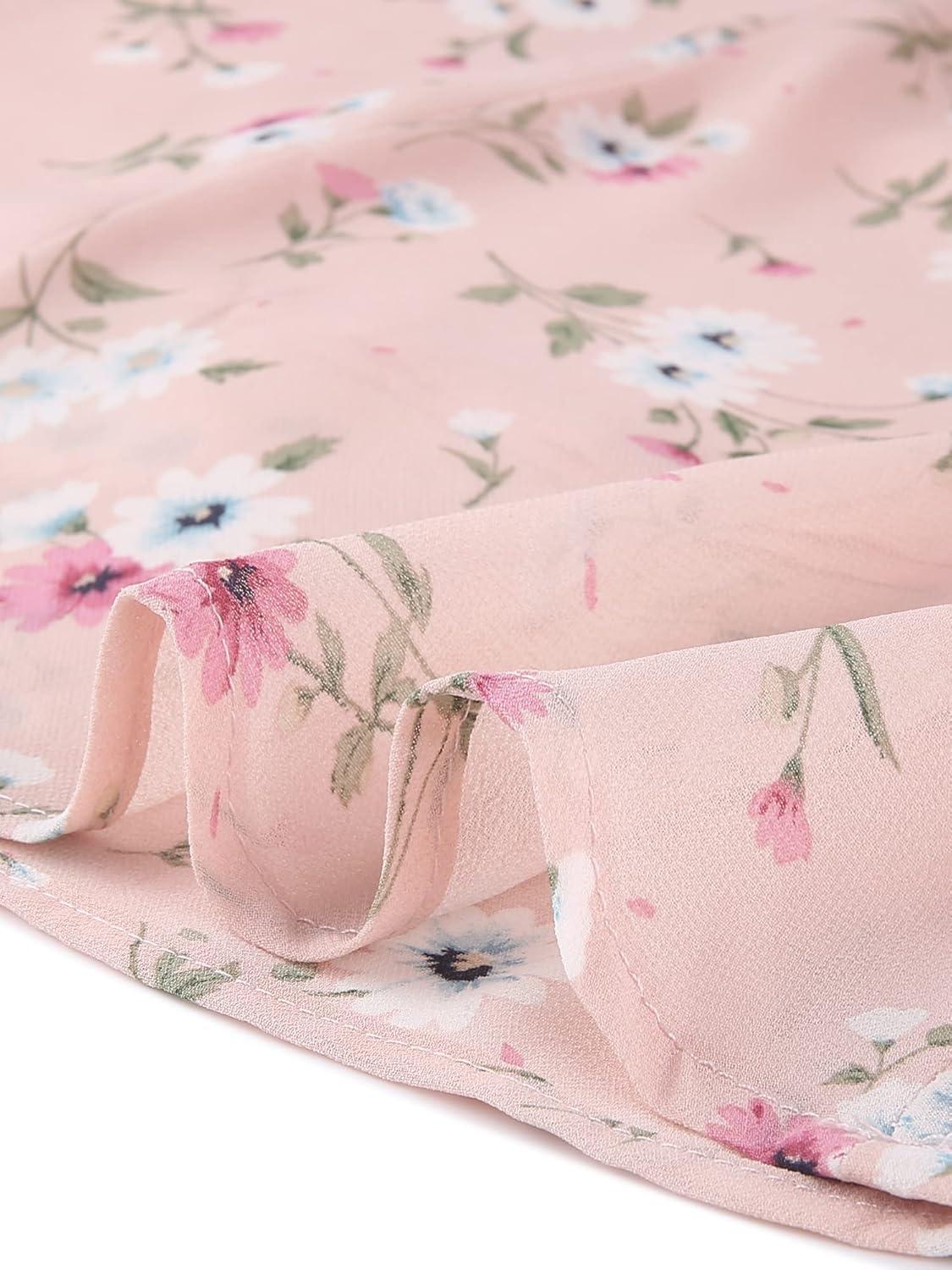 imageAllegra K Womens Floral Square Neck Short Sleeve Drawstring Ruched DressPink