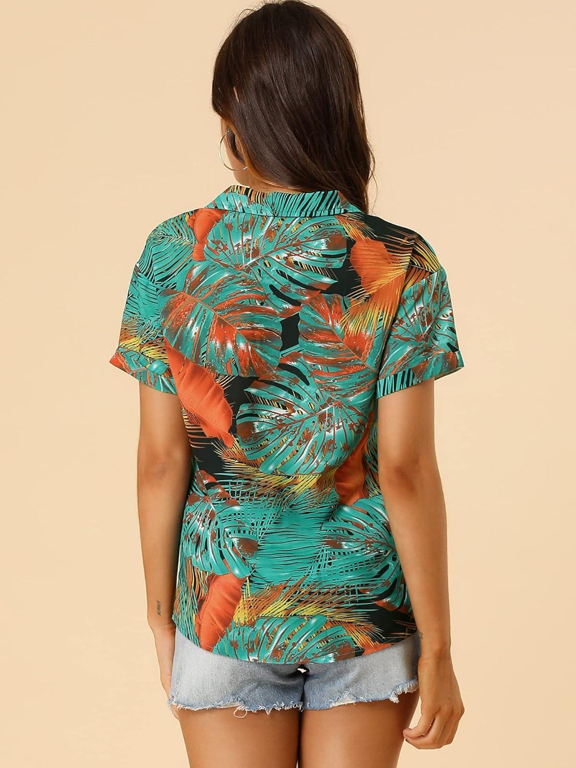 imageAllegra K Womens Hawaiian Shirts Floral Top Printed Short Sleeve Button Down Shirt Summer Tropical TopsBlack