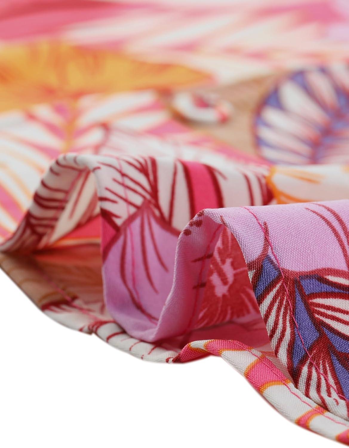 imageAllegra K Womens Hawaiian Shirts Floral Top Printed Short Sleeve Button Down Shirt Summer Tropical TopsBright Pink