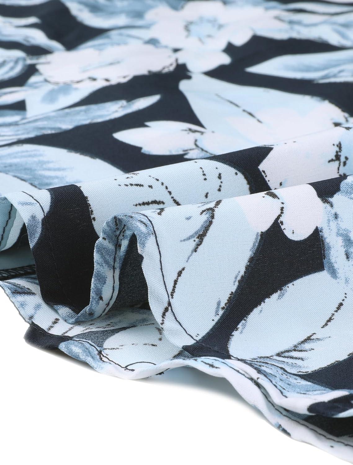 imageAllegra K Womens Hawaiian Shirts Floral Top Printed Short Sleeve Button Down Shirt Summer Tropical TopsDeep Blue