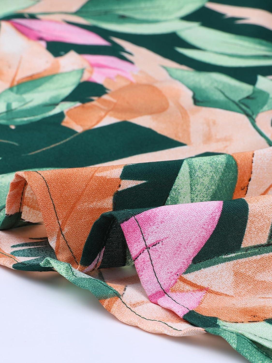 imageAllegra K Womens Hawaiian Shirts Floral Top Printed Short Sleeve Button Down Shirt Summer Tropical TopsGreen Leaf