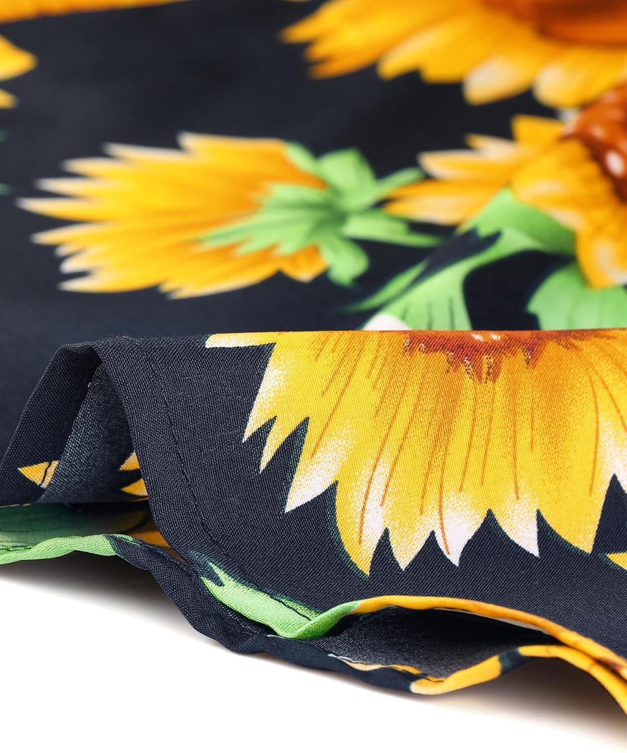 imageAllegra K Womens Hawaiian Shirts Floral Top Printed Short Sleeve Button Down Shirt Summer Tropical TopsSunflower