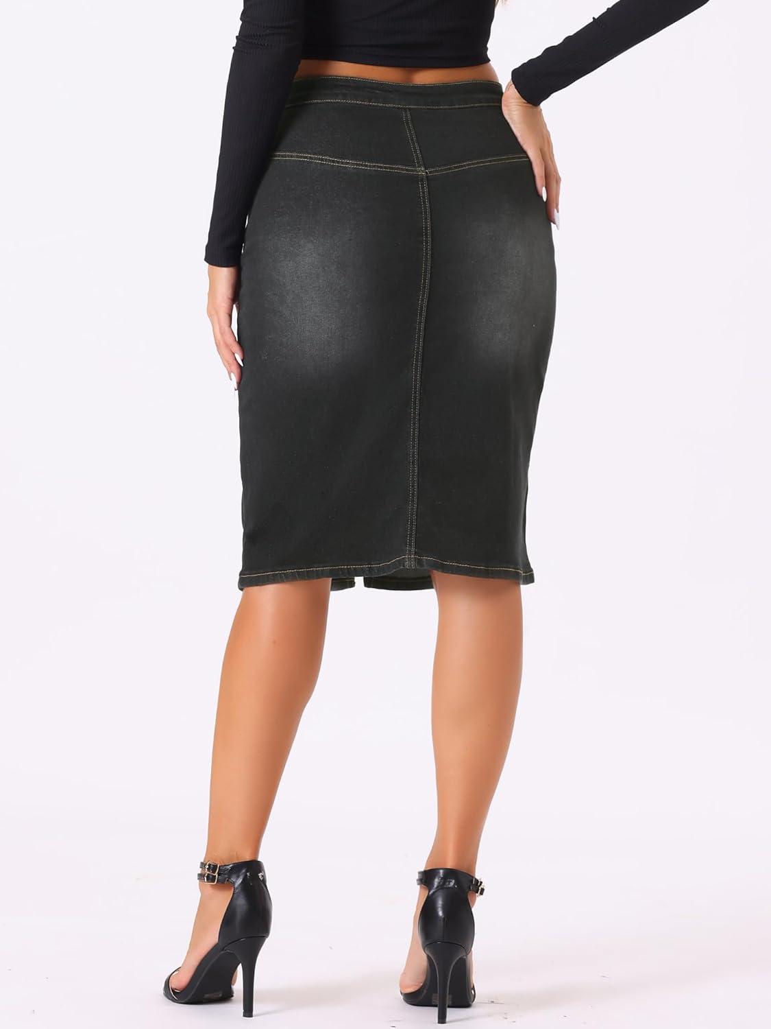 imageAllegra K Womens Jean Skirts Split Casual High Waist Bodycon Denim Pencil SkirtBlack