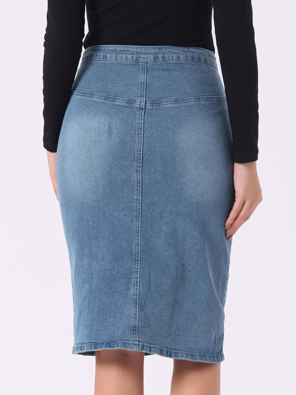 imageAllegra K Womens Jean Skirts Split Casual High Waist Bodycon Denim Pencil SkirtLight Blue