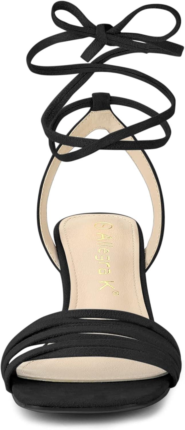 imageAllegra K Womens Kitten Heel Lace Up Suede Heel SandalsBlack