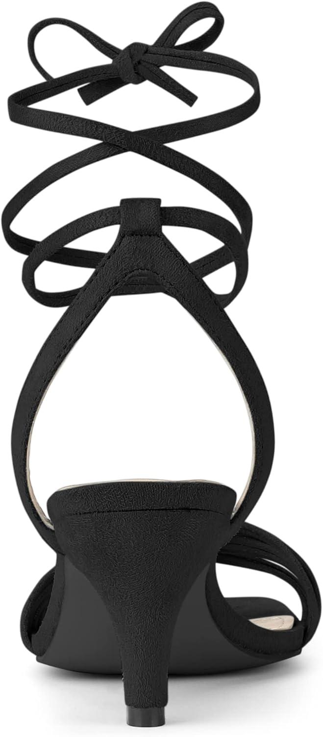 imageAllegra K Womens Kitten Heel Lace Up Suede Heel SandalsBlack