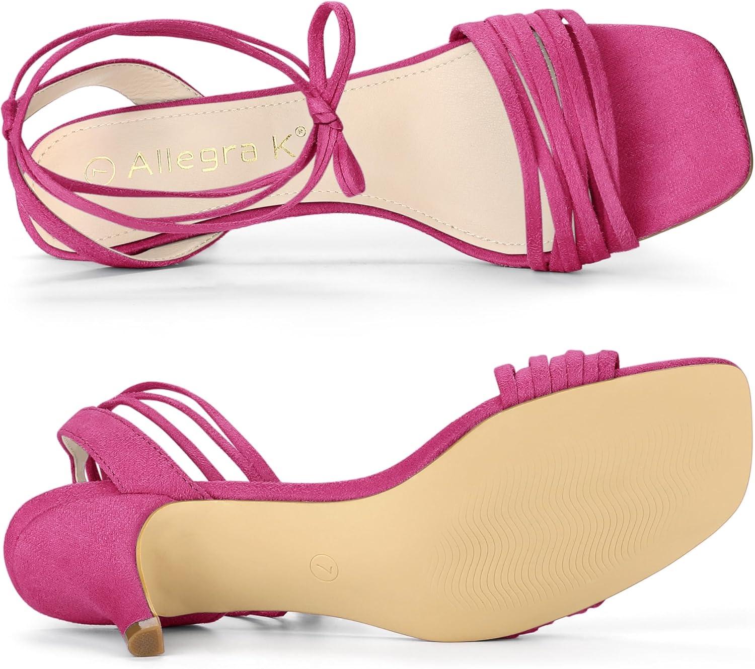 imageAllegra K Womens Kitten Heel Lace Up Suede Heel SandalsHot Pink
