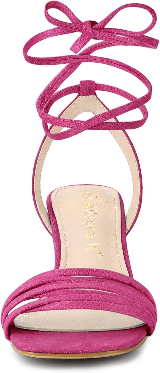 imageAllegra K Womens Kitten Heel Lace Up Suede Heel SandalsHot Pink