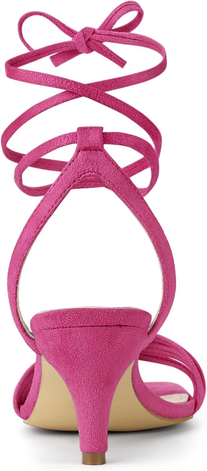 imageAllegra K Womens Kitten Heel Lace Up Suede Heel SandalsHot Pink