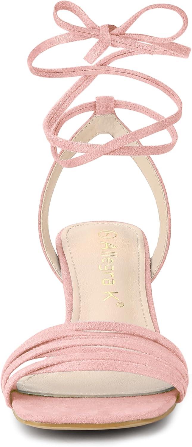 imageAllegra K Womens Kitten Heel Lace Up Suede Heel SandalsLight Pink