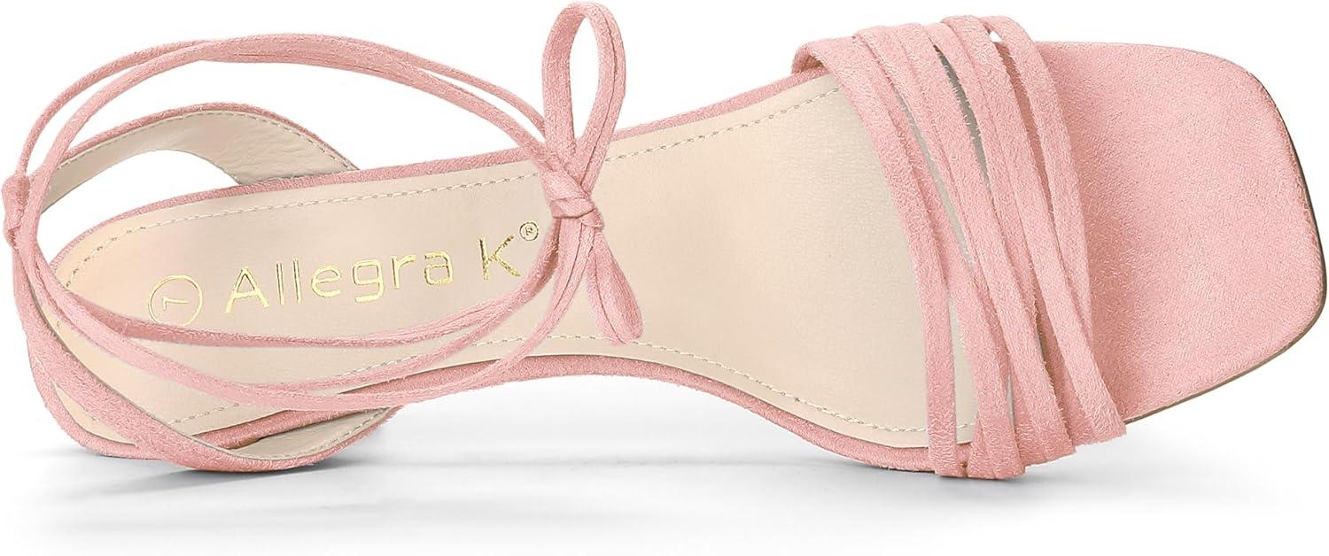 imageAllegra K Womens Kitten Heel Lace Up Suede Heel SandalsLight Pink