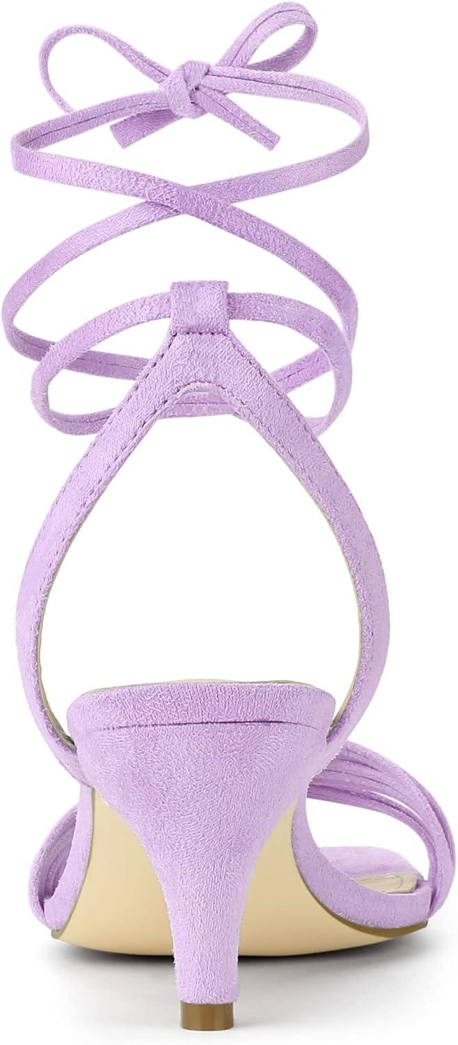 imageAllegra K Womens Kitten Heel Lace Up Suede Heel SandalsLight Purple