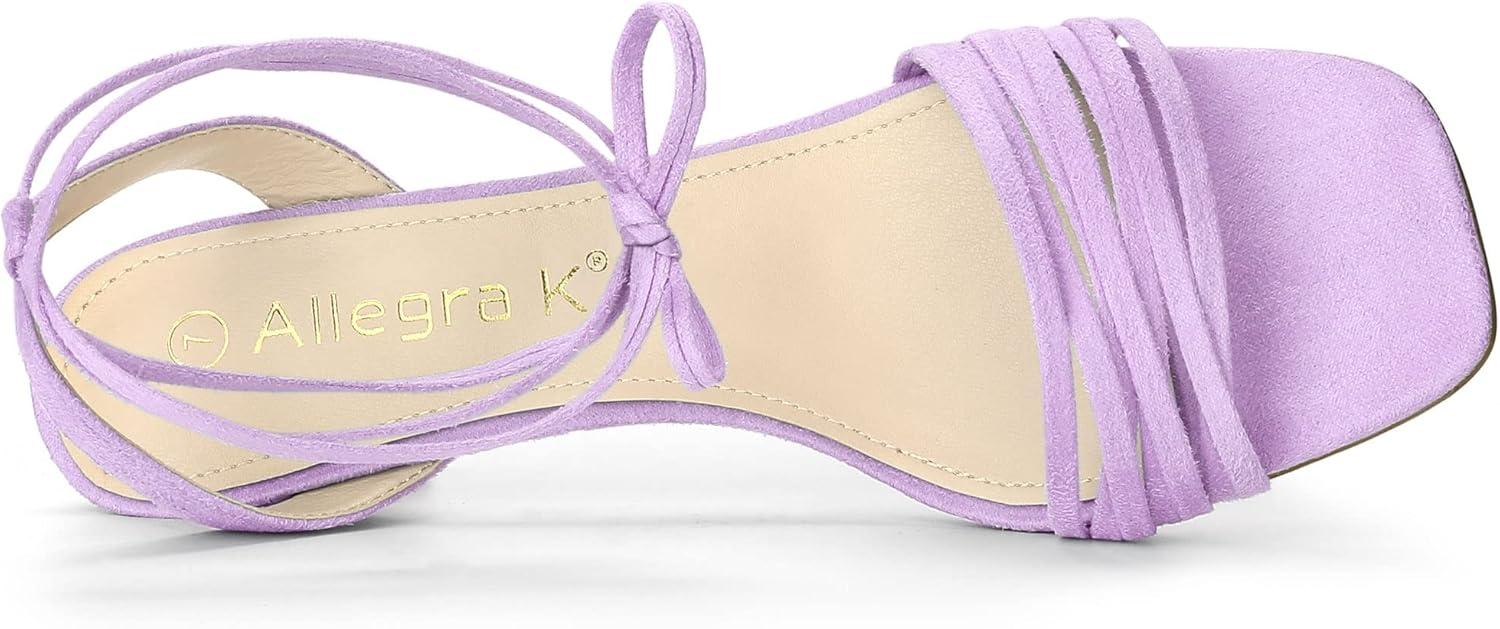 imageAllegra K Womens Kitten Heel Lace Up Suede Heel SandalsLight Purple