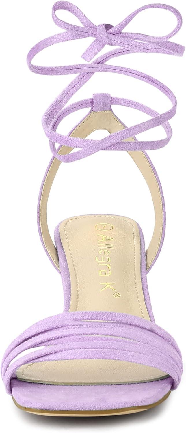 imageAllegra K Womens Kitten Heel Lace Up Suede Heel SandalsLight Purple