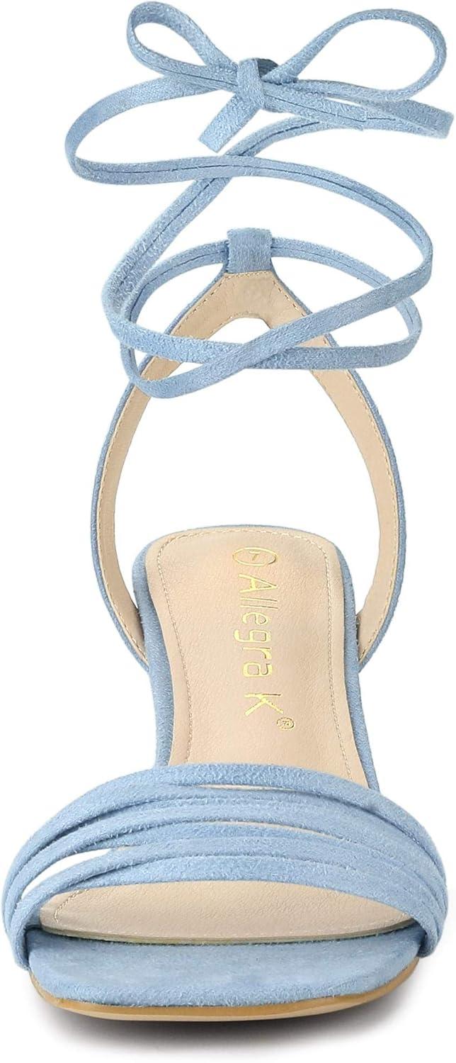 imageAllegra K Womens Kitten Heel Lace Up Suede Heel SandalsSky Blue