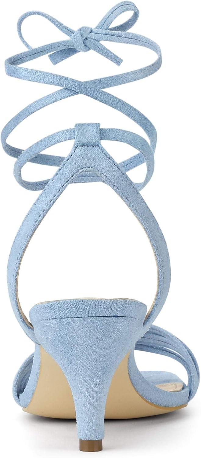 imageAllegra K Womens Kitten Heel Lace Up Suede Heel SandalsSky Blue