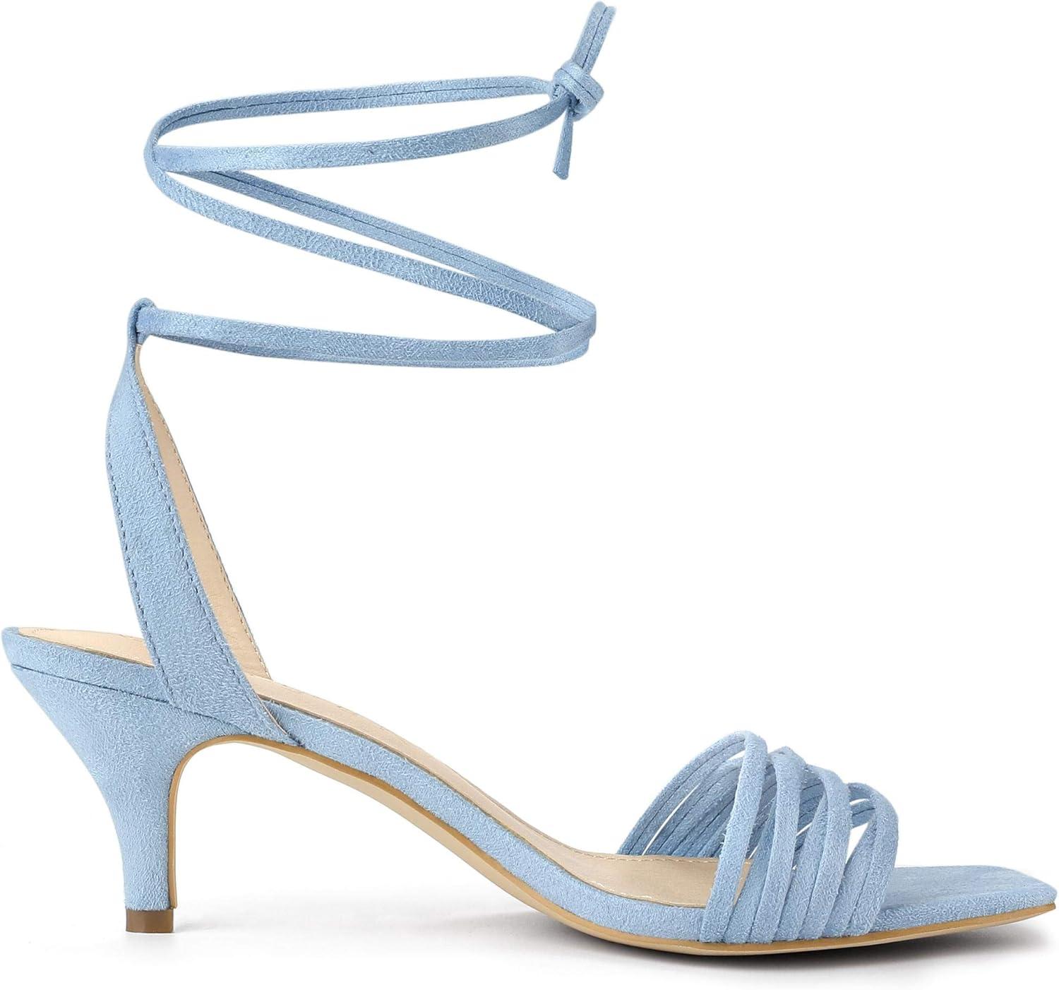 imageAllegra K Womens Kitten Heel Lace Up Suede Heel SandalsSky Blue