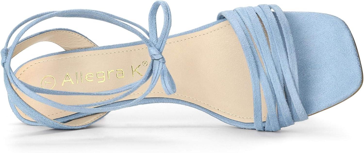 imageAllegra K Womens Kitten Heel Lace Up Suede Heel SandalsSky Blue