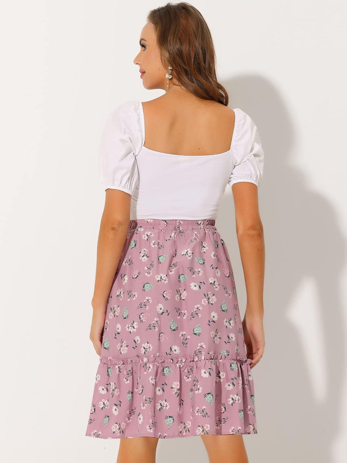 imageAllegra K Womens Knee Length Skirt Floral Elastic Waist Flowy Tiered ALine Ruffle SkirtDusty Pink