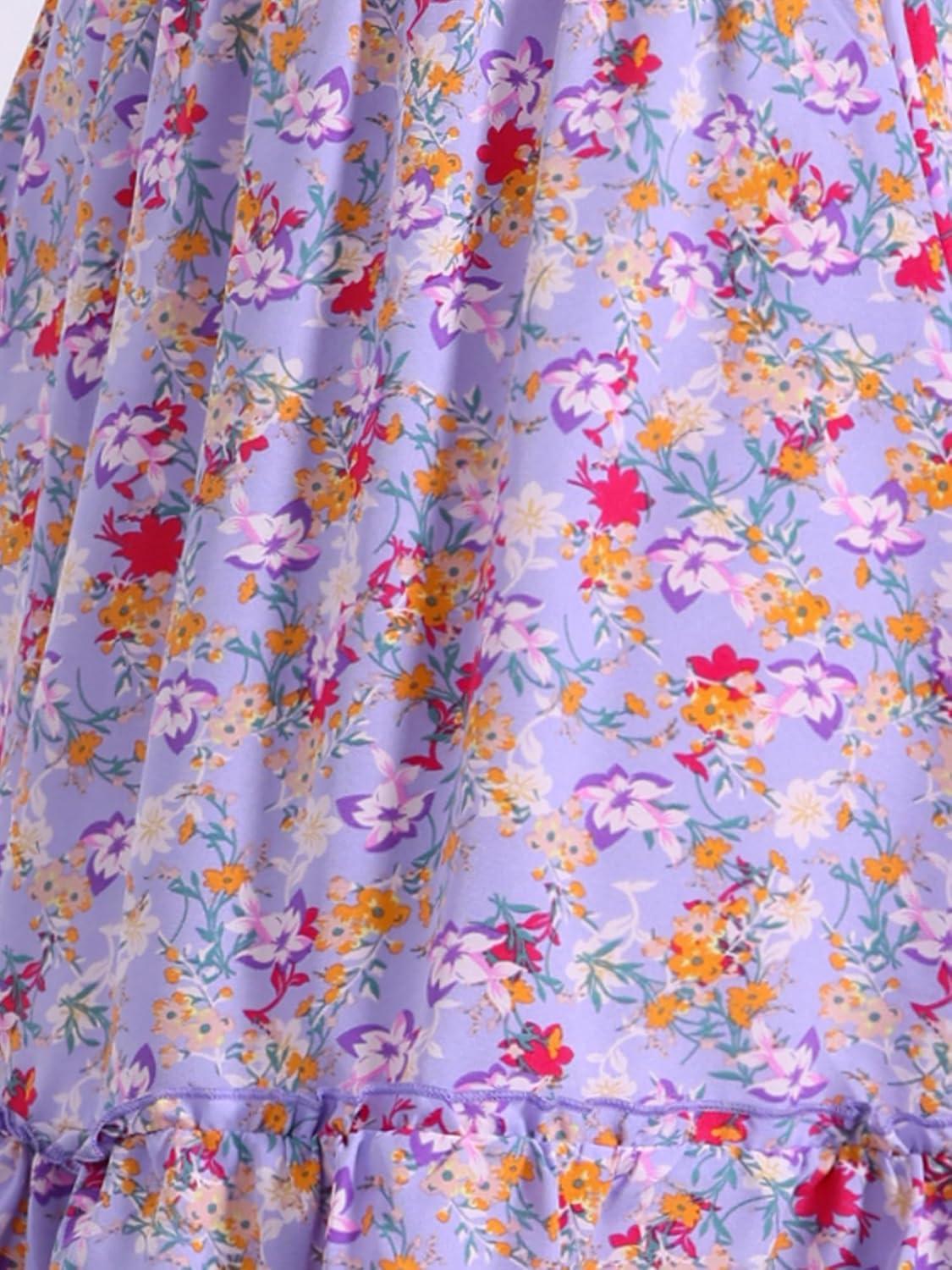 imageAllegra K Womens Knee Length Skirt Floral Elastic Waist Flowy Tiered ALine Ruffle SkirtLight Purple