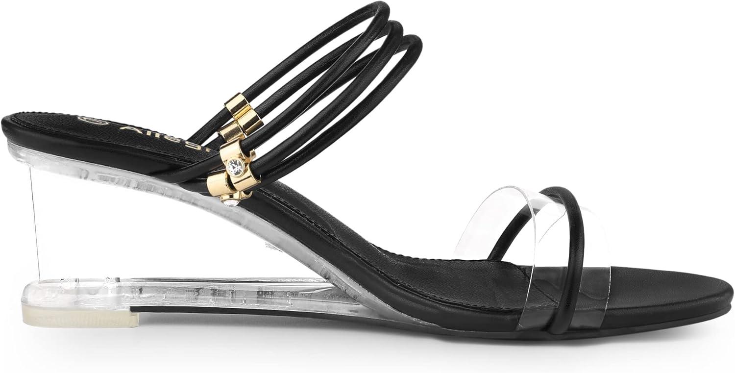 imageAllegra K Womens Low Wedges Clear Heel SandalsBlack