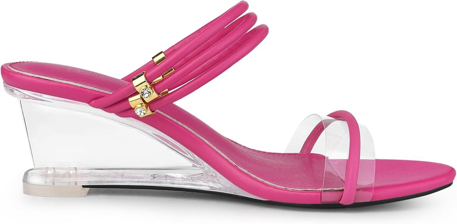 imageAllegra K Womens Low Wedges Clear Heel SandalsHot Pink