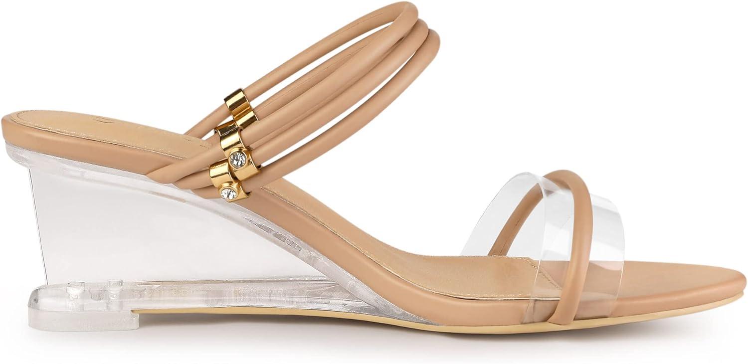 imageAllegra K Womens Low Wedges Clear Heel SandalsNude