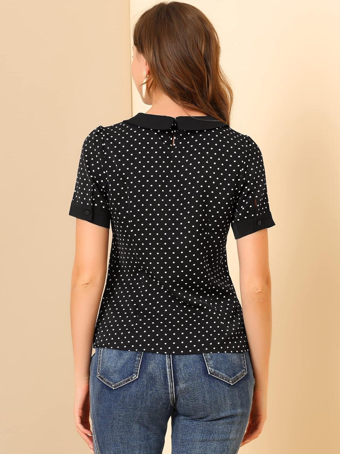 imageAllegra K Womens Peter Pan Collar Shirt Vintage 1950s Polka Dots BlouseBlack