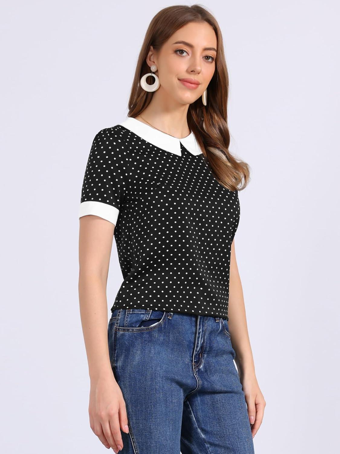 imageAllegra K Womens Peter Pan Collar Shirt Vintage 1950s Polka Dots BlouseBlack White