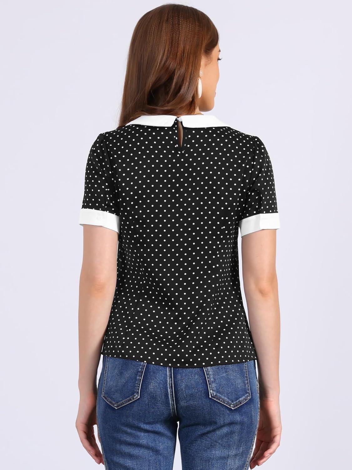 imageAllegra K Womens Peter Pan Collar Shirt Vintage 1950s Polka Dots BlouseBlack White
