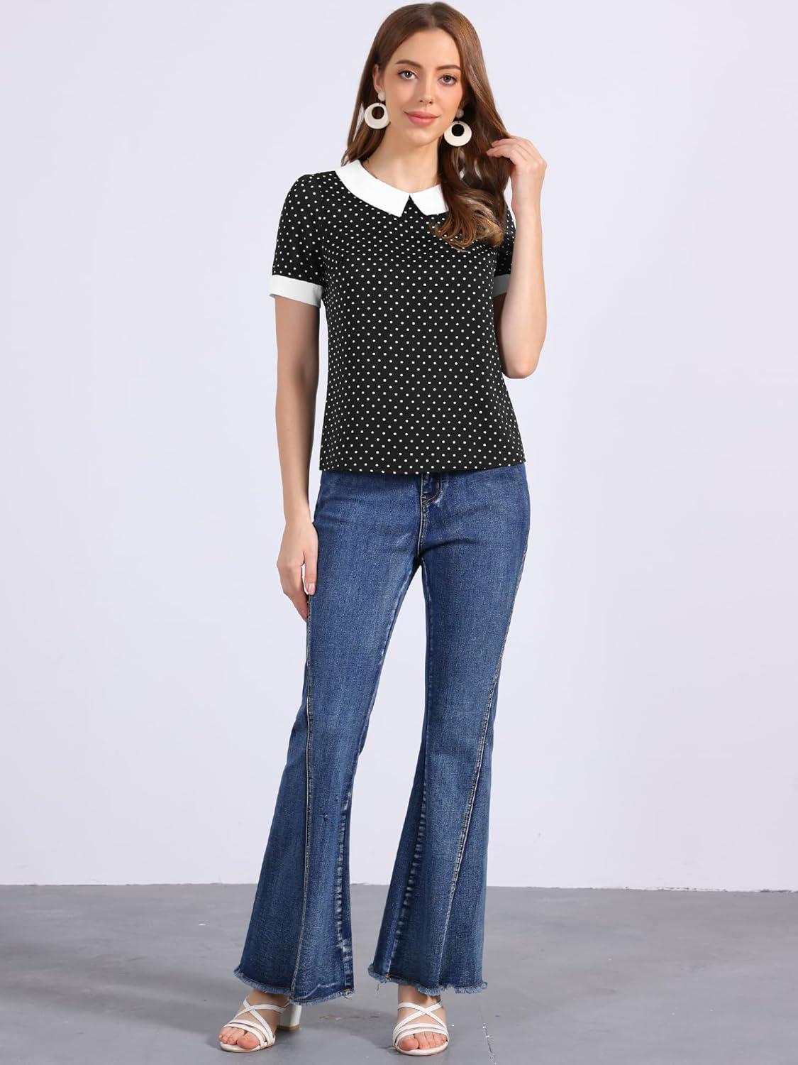 imageAllegra K Womens Peter Pan Collar Shirt Vintage 1950s Polka Dots BlouseBlack White