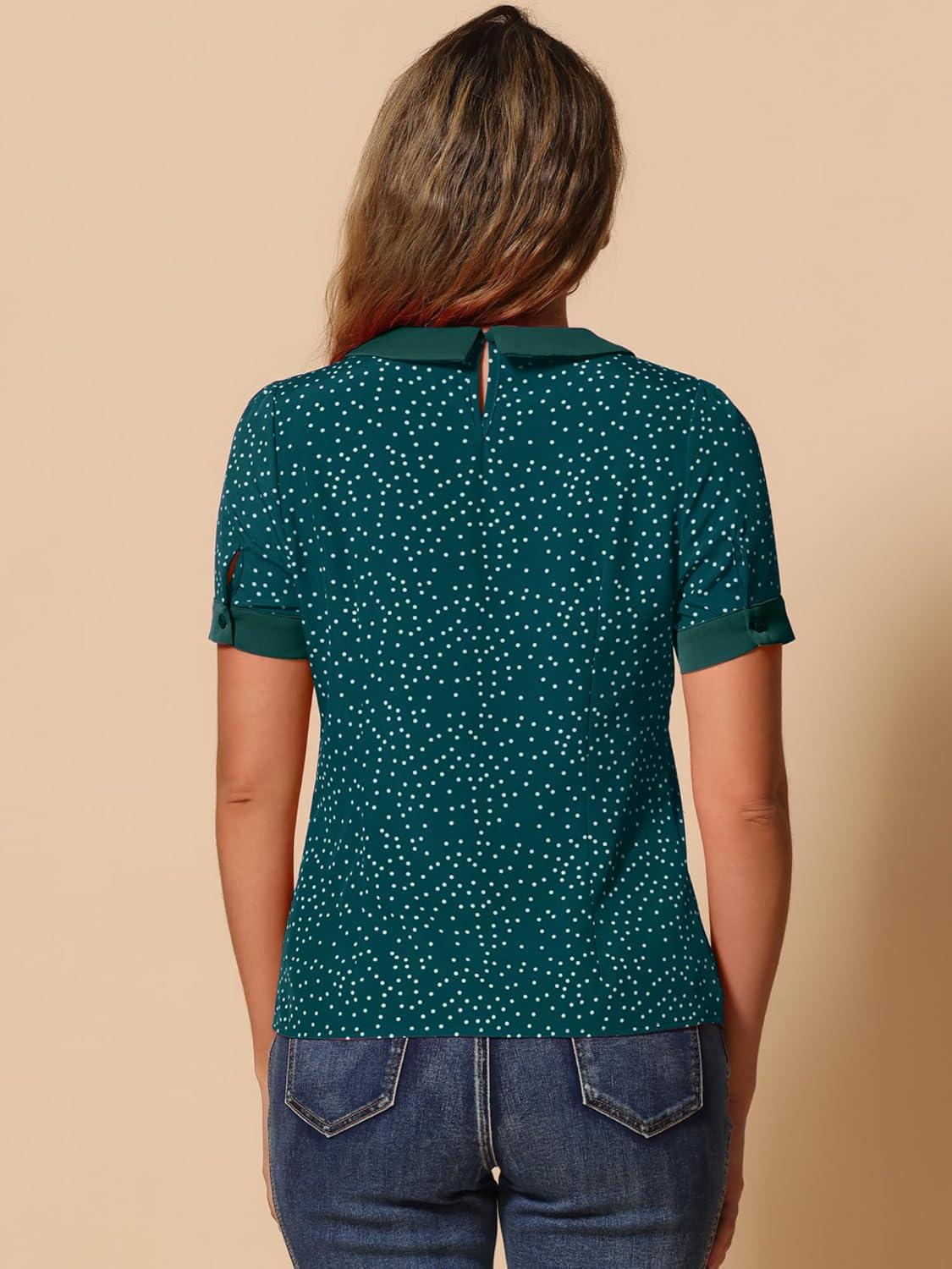 imageAllegra K Womens Peter Pan Collar Shirt Vintage 1950s Polka Dots BlouseBlue Green White