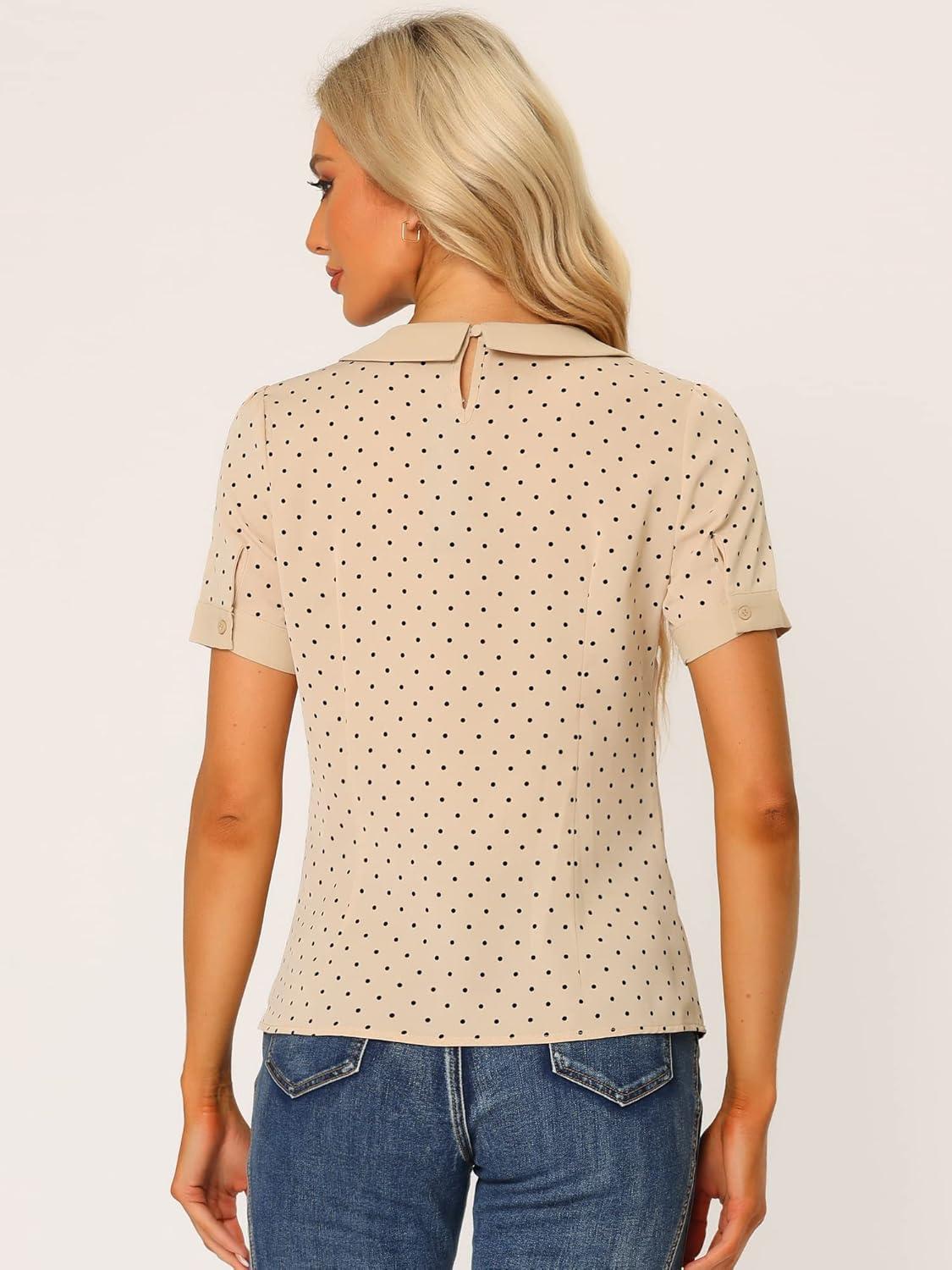 imageAllegra K Womens Peter Pan Collar Shirt Vintage 1950s Polka Dots BlouseDark Beige
