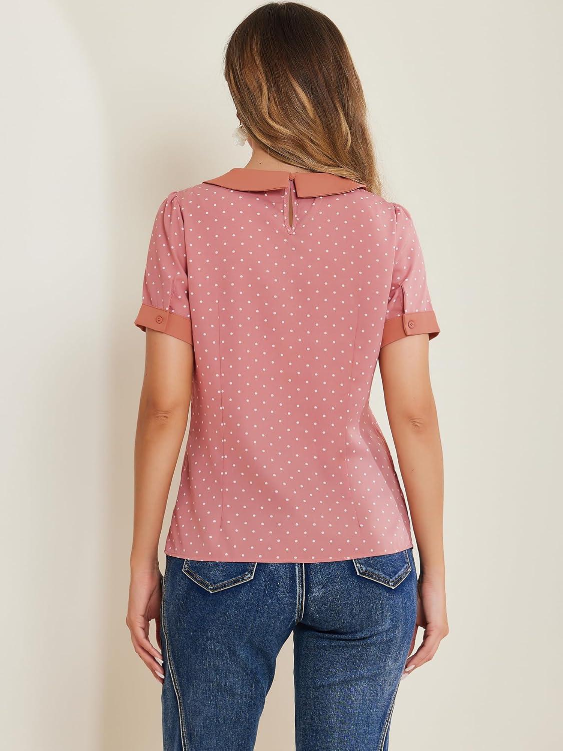 imageAllegra K Womens Peter Pan Collar Shirt Vintage 1950s Polka Dots BlouseDark Pink