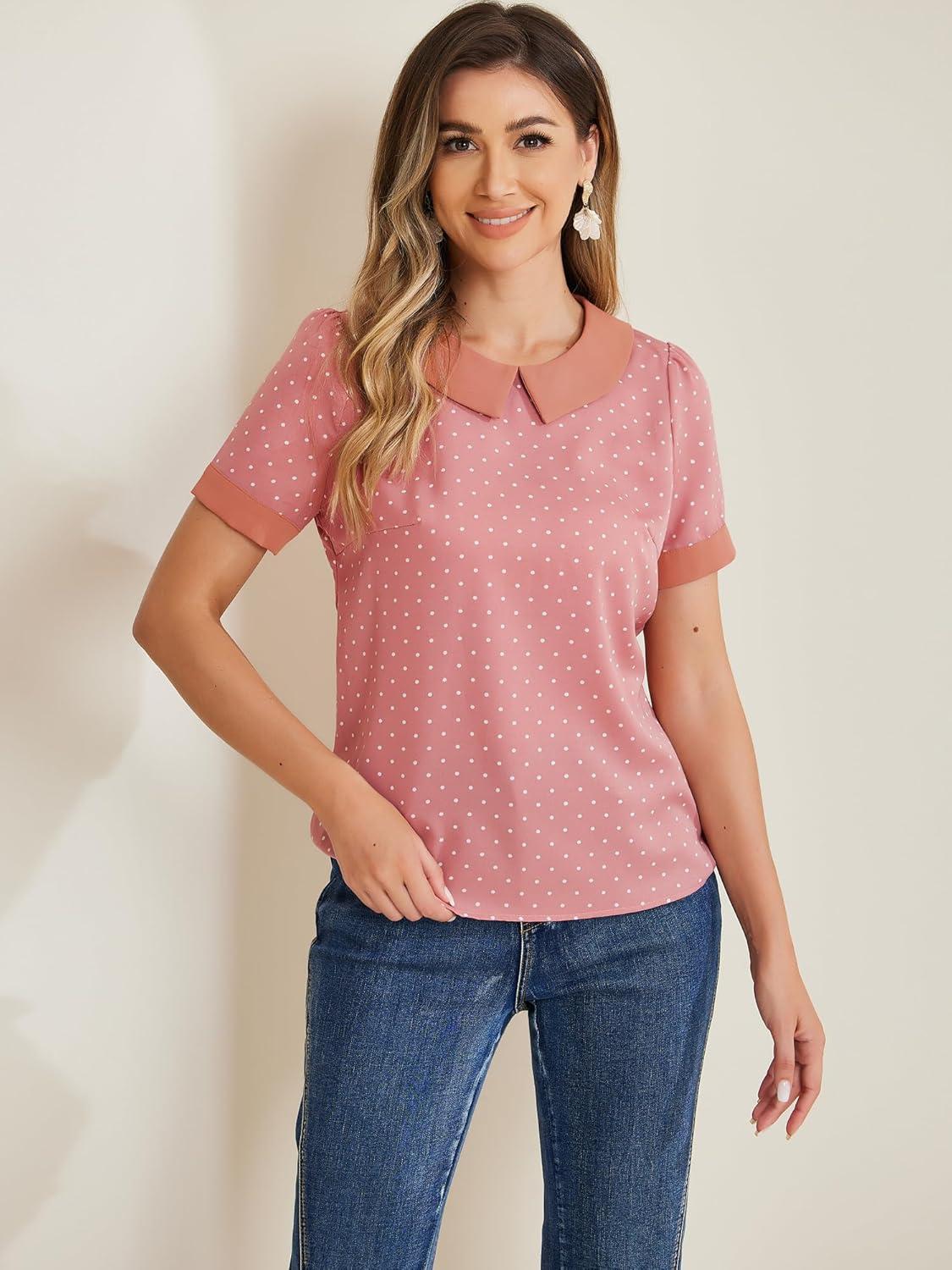 imageAllegra K Womens Peter Pan Collar Shirt Vintage 1950s Polka Dots BlouseDark Pink