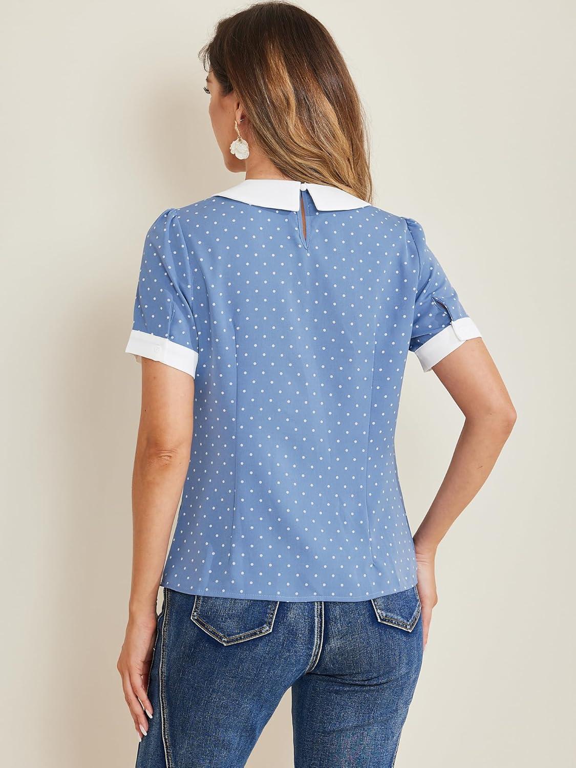 imageAllegra K Womens Peter Pan Collar Shirt Vintage 1950s Polka Dots BlouseDusty Blue