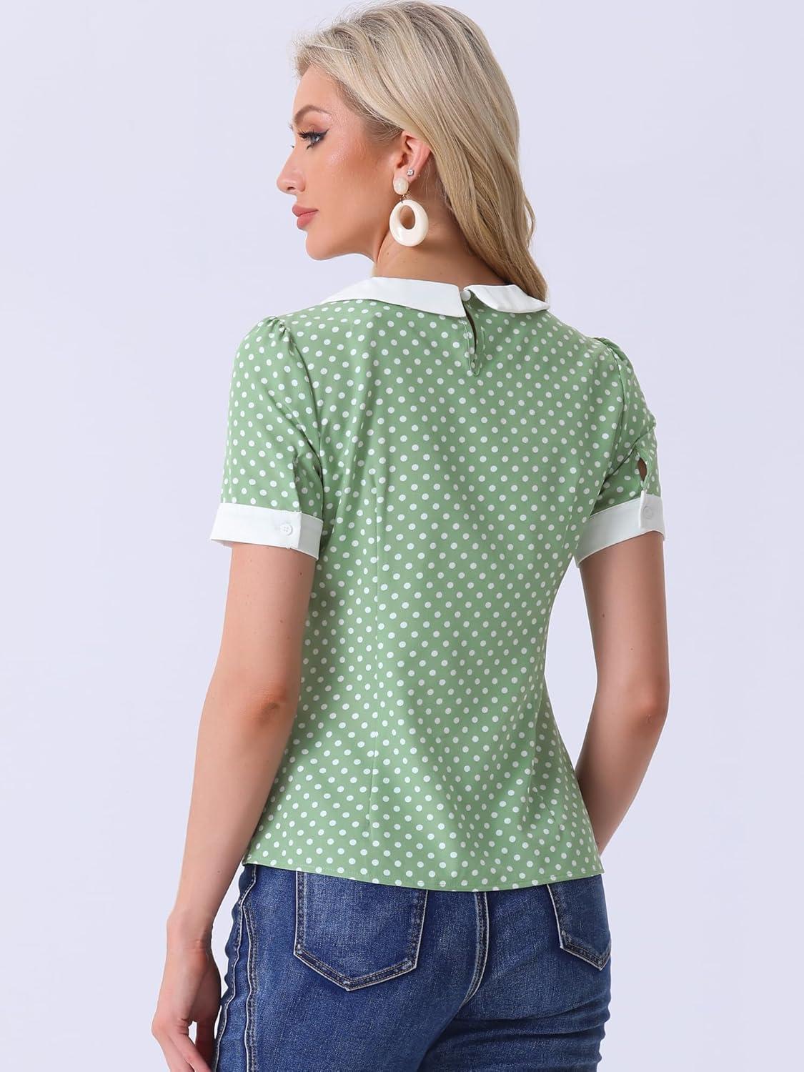 imageAllegra K Womens Peter Pan Collar Shirt Vintage 1950s Polka Dots BlouseDusty Green
