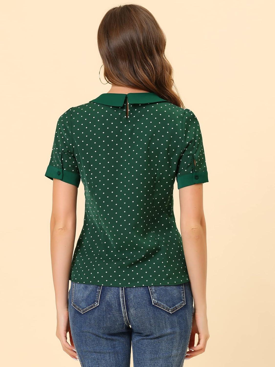 imageAllegra K Womens Peter Pan Collar Shirt Vintage 1950s Polka Dots BlouseGreen