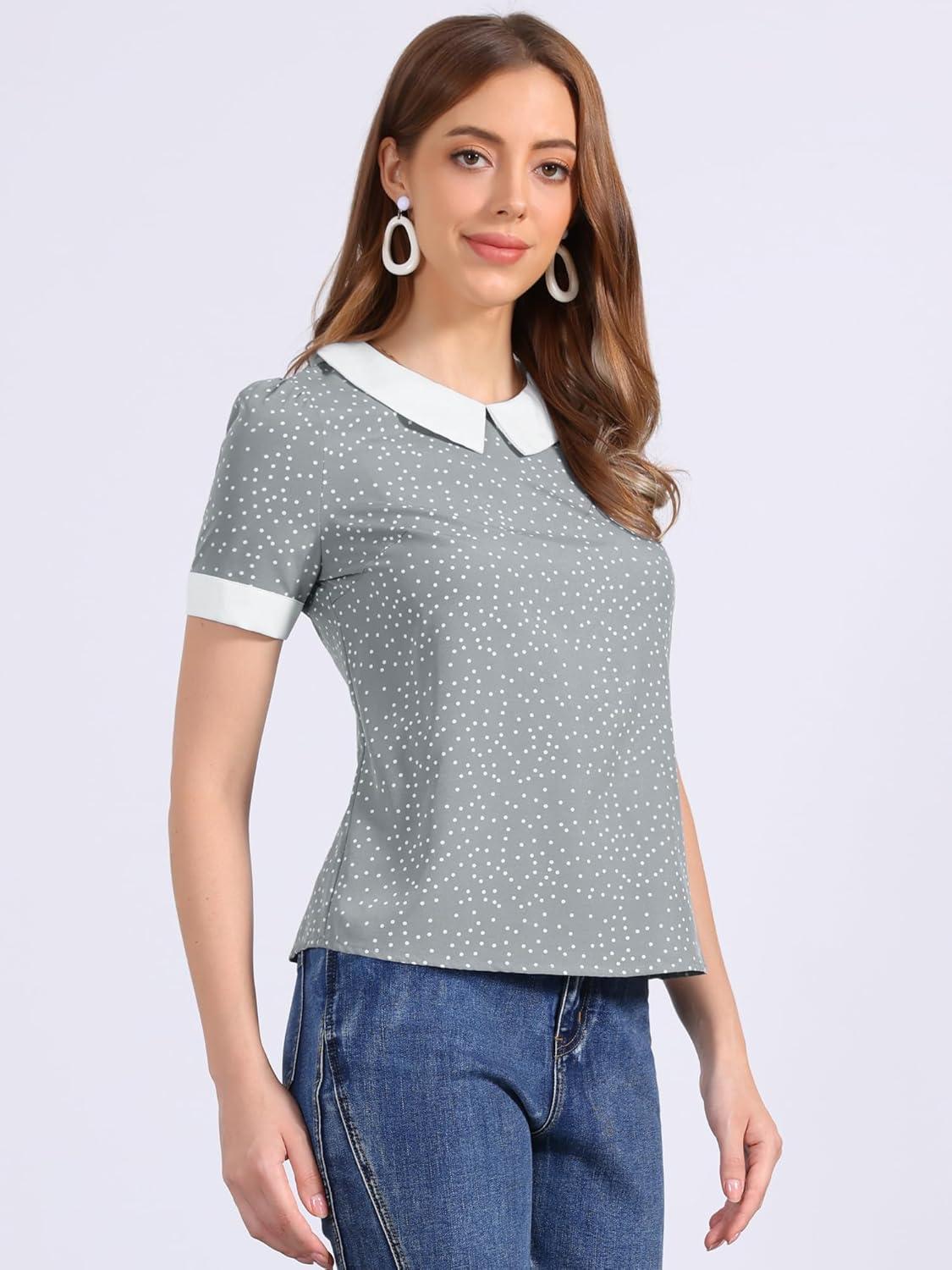 imageAllegra K Womens Peter Pan Collar Shirt Vintage 1950s Polka Dots BlouseGrey
