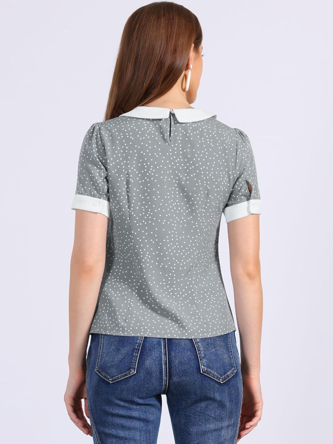 imageAllegra K Womens Peter Pan Collar Shirt Vintage 1950s Polka Dots BlouseGrey