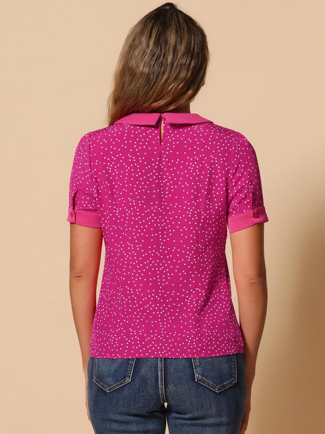 imageAllegra K Womens Peter Pan Collar Shirt Vintage 1950s Polka Dots BlouseHot Pink