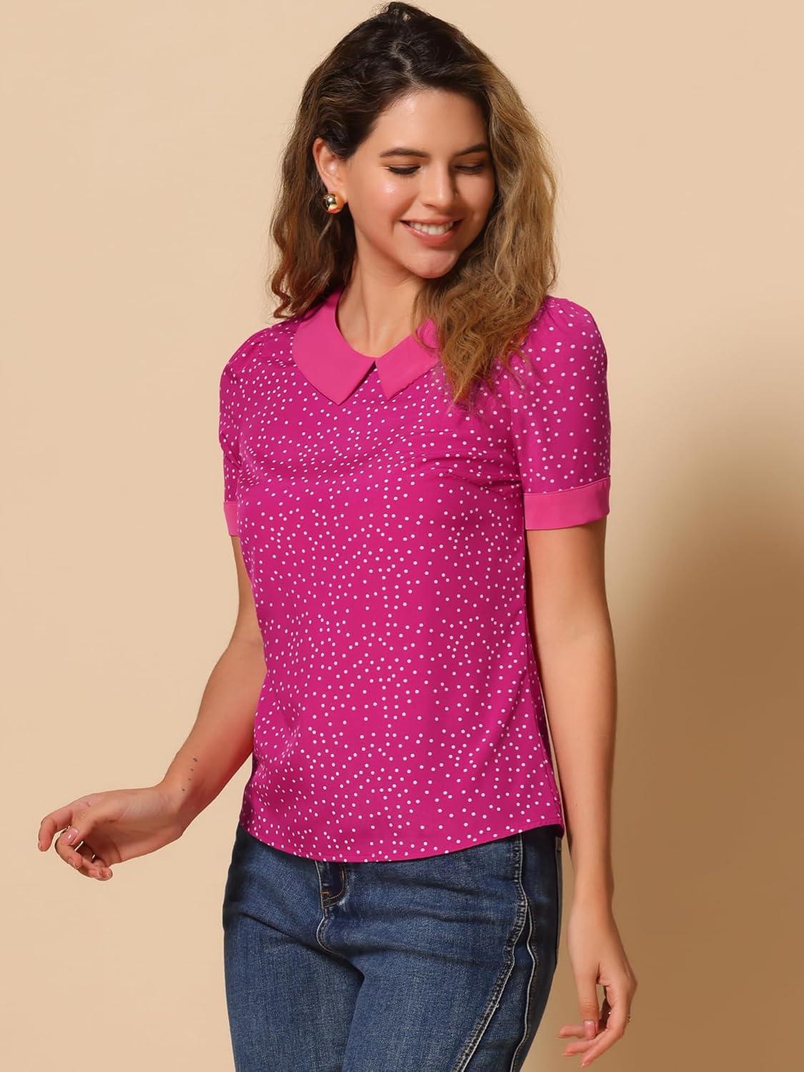 imageAllegra K Womens Peter Pan Collar Shirt Vintage 1950s Polka Dots BlouseHot Pink