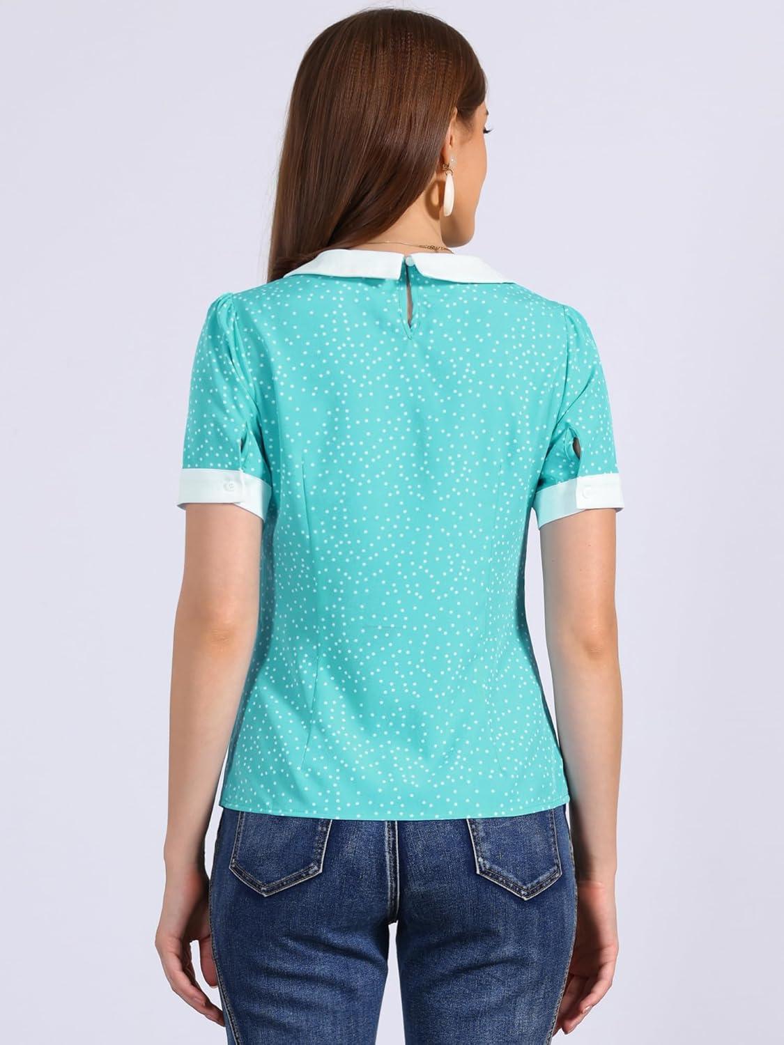 imageAllegra K Womens Peter Pan Collar Shirt Vintage 1950s Polka Dots BlouseLake Blue