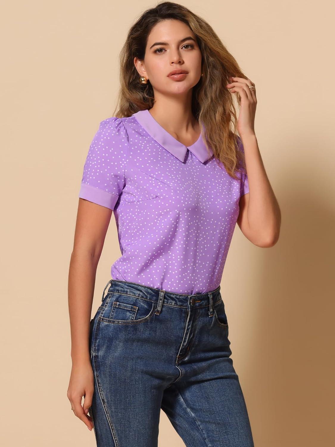 imageAllegra K Womens Peter Pan Collar Shirt Vintage 1950s Polka Dots BlouseLight Purple