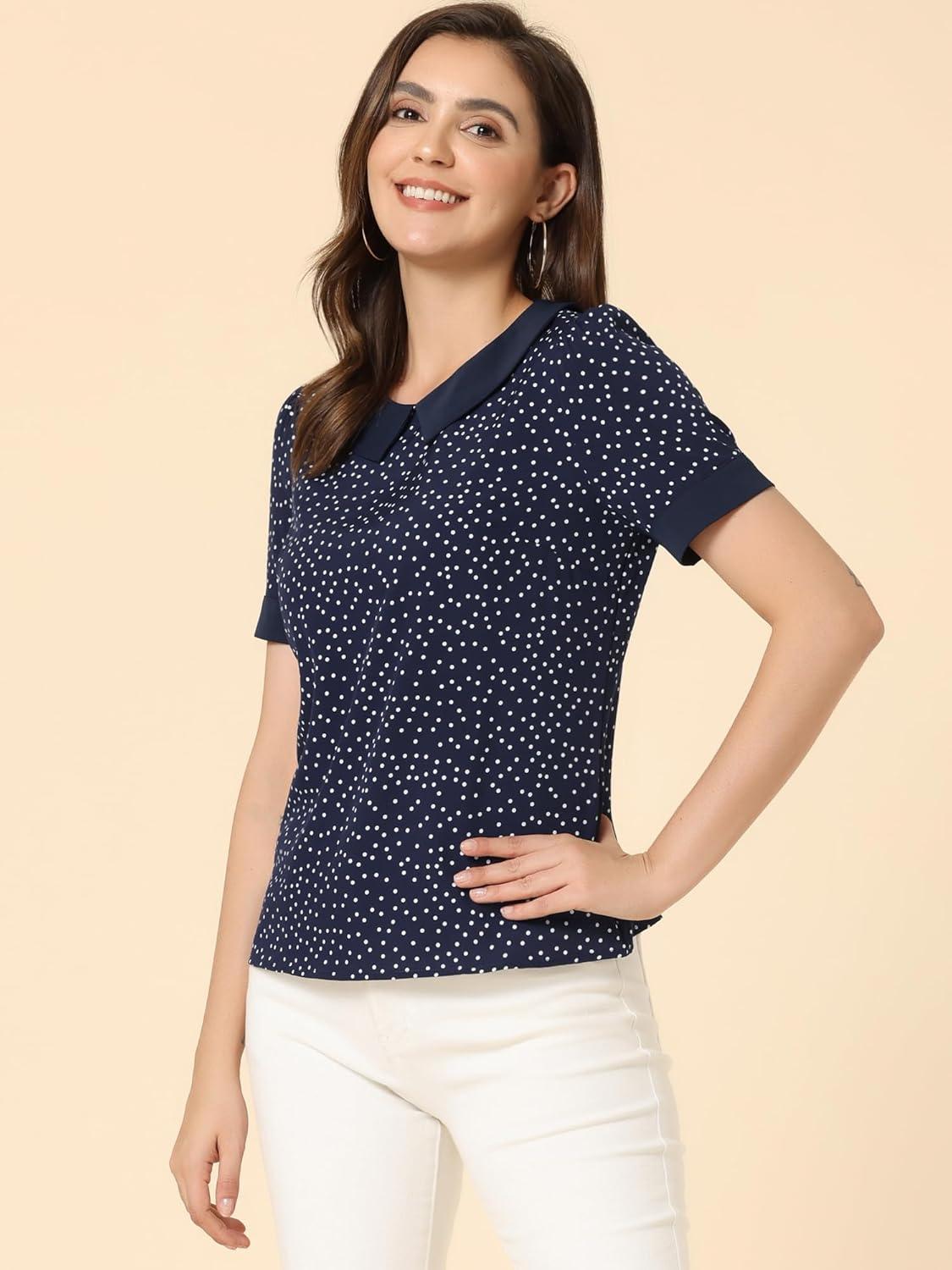 imageAllegra K Womens Peter Pan Collar Shirt Vintage 1950s Polka Dots BlouseNavy Blue
