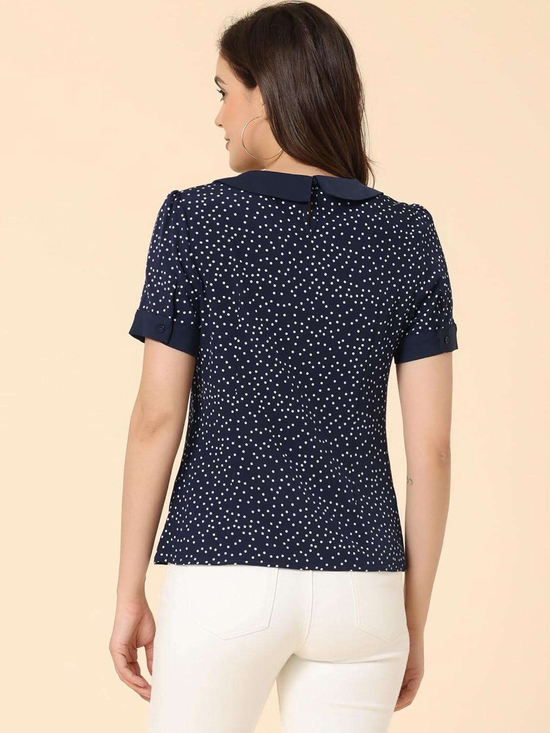 imageAllegra K Womens Peter Pan Collar Shirt Vintage 1950s Polka Dots BlouseNavy Blue