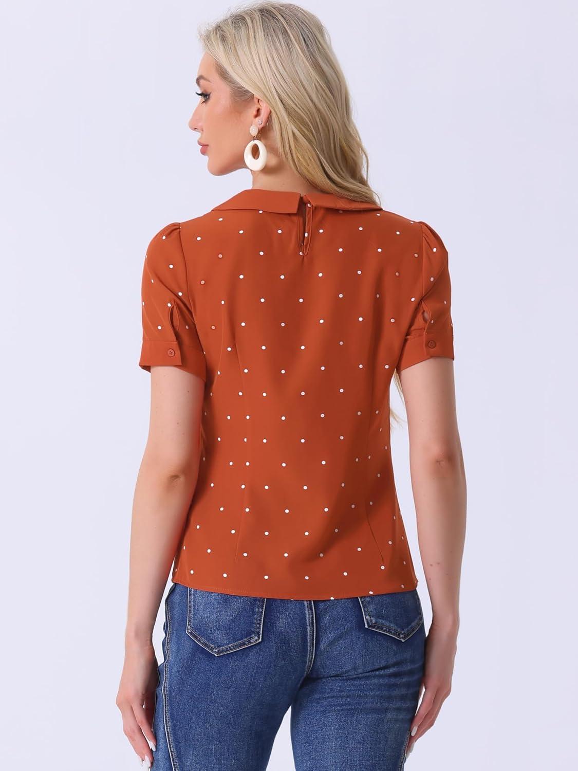 imageAllegra K Womens Peter Pan Collar Shirt Vintage 1950s Polka Dots BlouseOrange